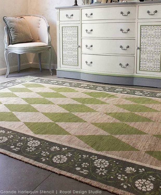 15 DIY Stylish Stenciled Rug Projects that are Easy and Affordable - Painted Floor Stencils by Royal Design Studio