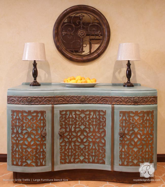 DIY Furniture Makeover 3 Part VIDEO TUTORIAL Series: Rust Finish, Stencil Grille and Distressed Chalk Paint