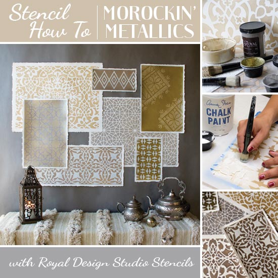 How to use Moroccan stencils and metallic stencil cremes to create an elegant art wall installation
