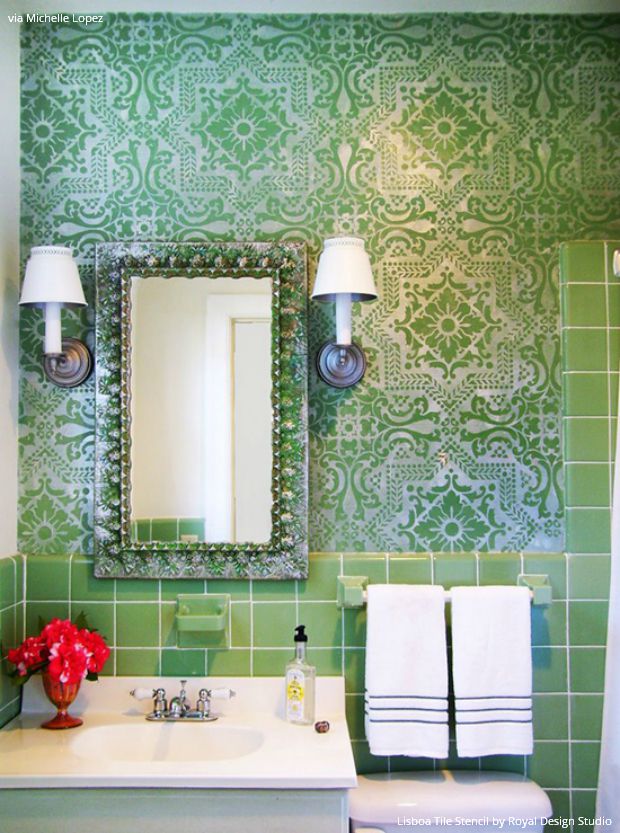 13 Floor to Ceiling Transformations with Lisboa Tile Stencils from Royal Design Studio