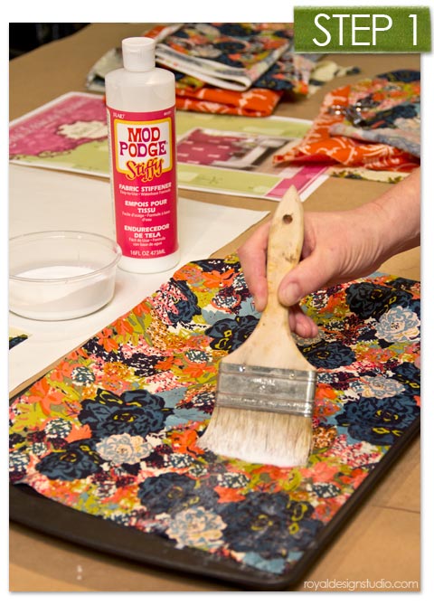 Using Mod Podge Stiffy Fabric Stiffener for a mixed media wall stencil project via Royal Design Studio stencils