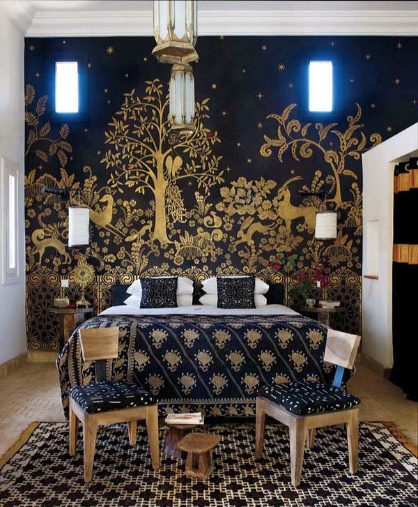 Moroccan Stenciled Bedroom Featured in Elle Decor