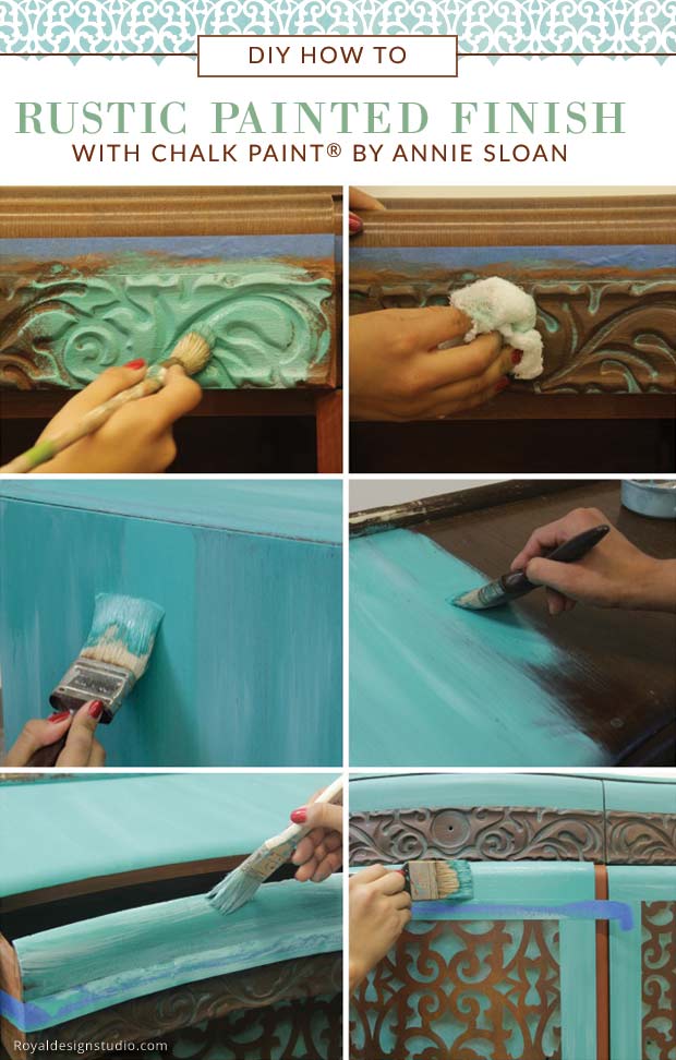 How to use Annie Sloan Chalk Paint to create a rustic furniture finish. Complete how to tutorial and videos from Royal Design Studio stencils