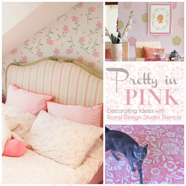 Pink stencil decorating ideas with floral and lace stencils from Royal Design Studio