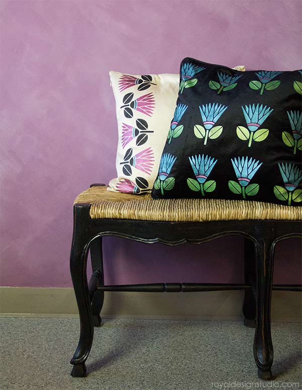 Stenciled Pillow DIY project with Stencil Creme Paints from Royal Design Studio