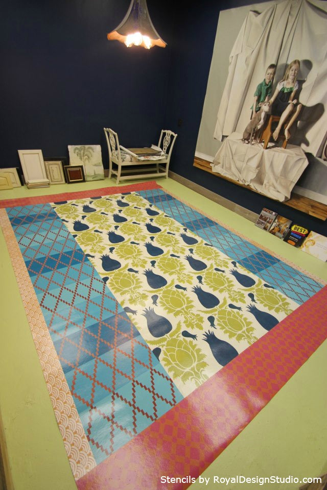 Royal Design Studio Stencils were used to Stencil a Floorcloth