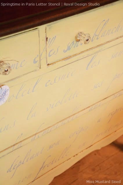 French Poem Stenciled Dresser | Chalk Paint® and Springtime in Paris Stencil