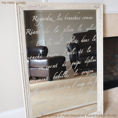 Stencils by Royal Design Studio painted on mirrors | Springtime in Paris Stencil