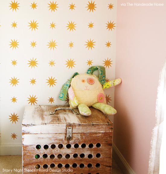 Gold allover star stencil for little girl's bedroom from Royal Design Studio