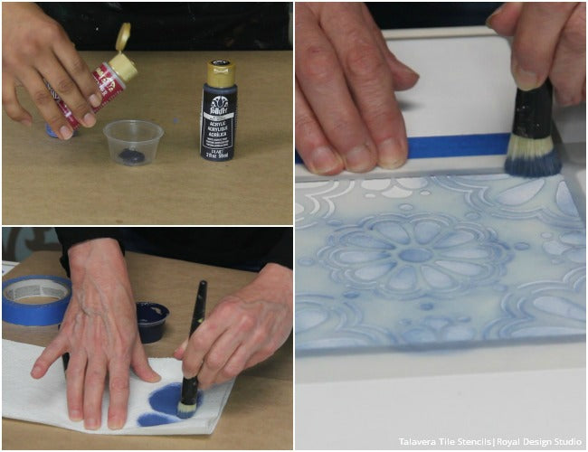 How to Stencil DIY Tutorial: Indigo Blue Vintage Tile Table Top with Chalk Paint and Craqueleur