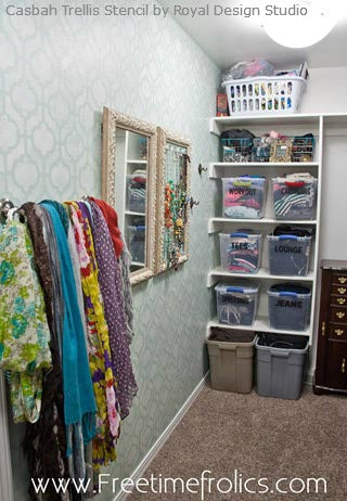 Transform a Closet with Stencils! Royal Design Studio shares great ideas for creating a closet with fab stencil style.
