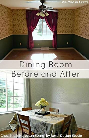 Royal Design Studio Stencils Transform a Dining Room!  Project by Mad in Crafts.