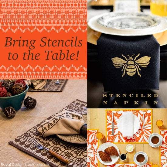 Stenciled napkins and placemats for holiday decor
