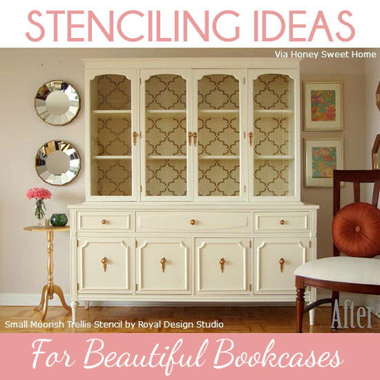 Stenciling Ideas for Backs of Bookcases with Small Moorish Trellis Stencil from Royal Design Studio 