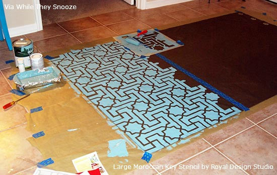 Stenciling a Fabric Curtain Panel How-to | Project by While They Snooze | Royal Design Studio Stencils