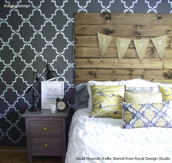 Stenciled Feature Wall with the Royal Design Studio Small Moorish Trellis Stencil