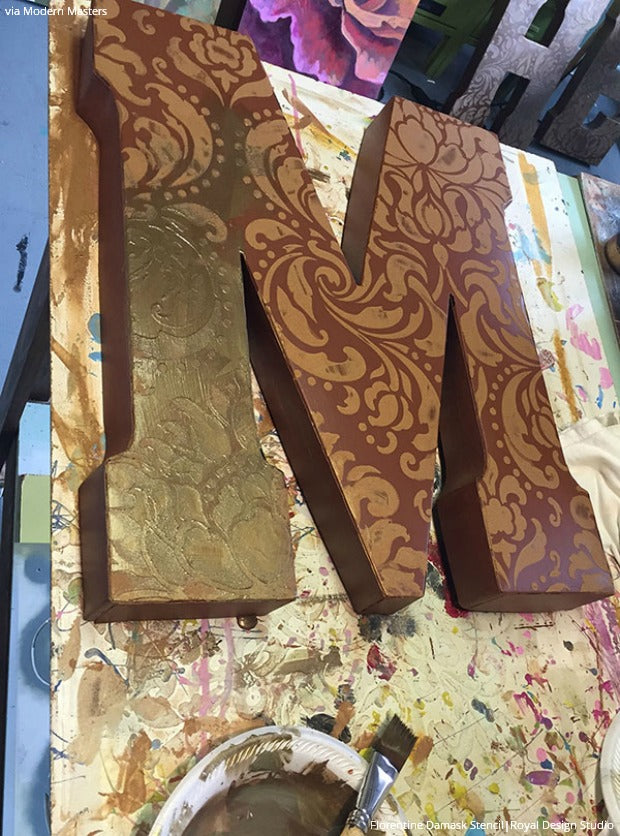 DIY Wall Art Stencil Tutorial from Royal Design Studio: Painted Patina Wall Letters for Outdoor Home Decor