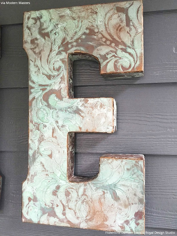 DIY Wall Art Stencil Tutorial from Royal Design Studio: Painted Patina Wall Letters for Outdoor Home Decor