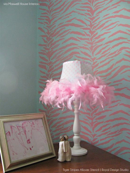 Tiger Stripes Allover Stencil in pink for a little girl's bedroom | Royal Design Studio