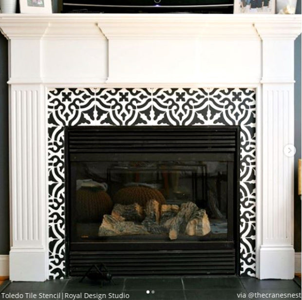 Get Cozy & Creative: Paint Your Fireplace Tiles with Stencils - Royal Design Studio Stencils for DIY Home Decor Craft Projects - royaldesignstudio.com