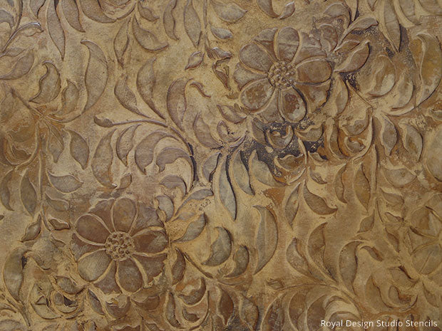 Royal Recipe from Royal Design Studio: How to Stencil Tutorial - Faux Tooled Leather Wall Finish with Vine Wall Stencils