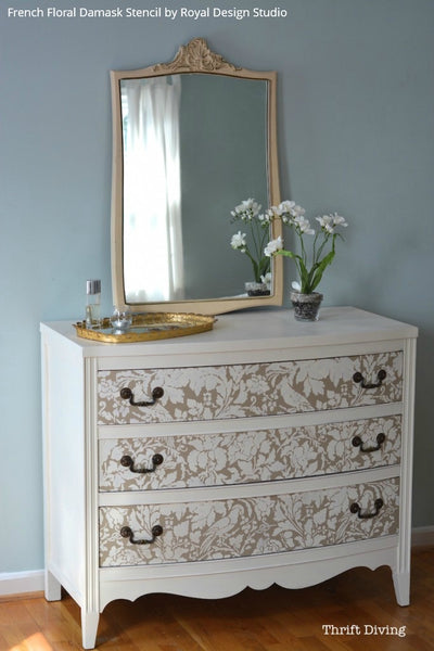 Paint and Stencil a Pretty Dresser is 10 Easy Steps! - Painted Furniture Stencils from Royal Design Studio