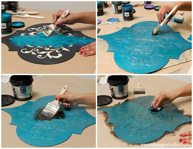 How to dry brush with Royal Stencil Creme Paints. DIY wall art with Wall Art Wood Shapes from Royal Design Studio