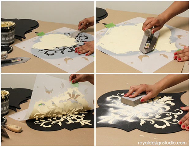 How to stencil emboss with Wood Icing on Wall Art Wood Shapes from Royal Design Studio