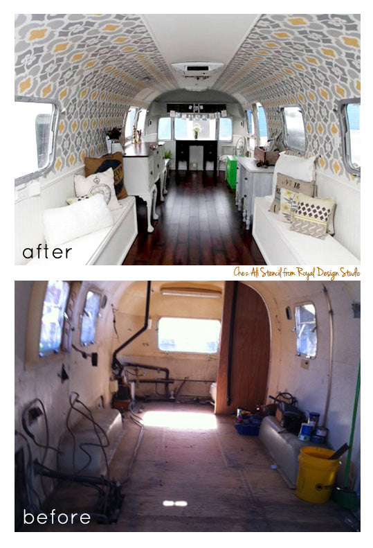 Airstream Trailer Renovation with Wall Stencil