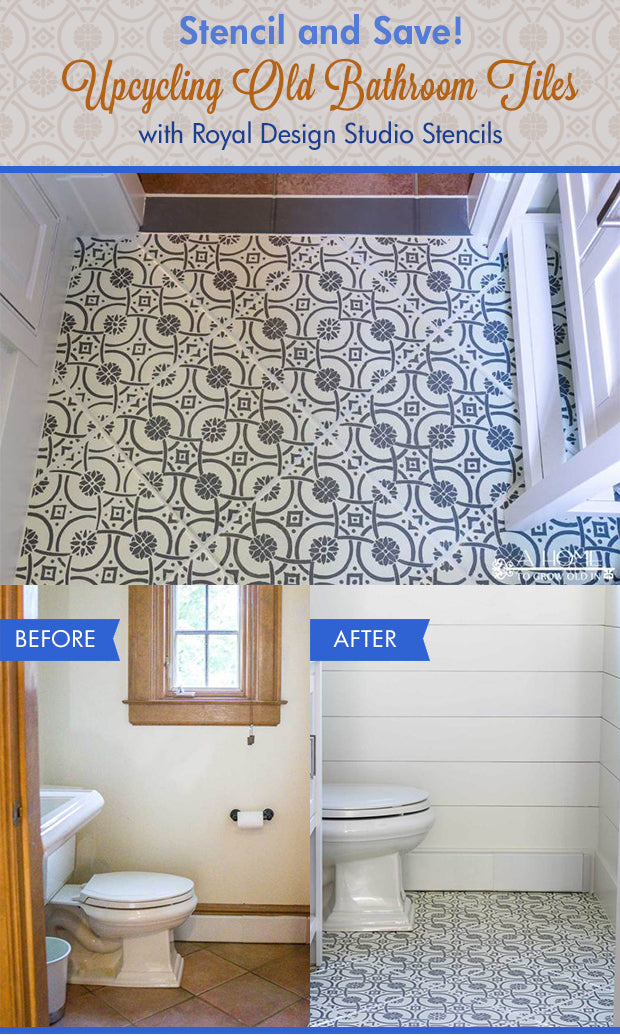 Stencil and Save! Upcycling Old Bathroom Floor Tiles with Stencils from Royal Design Studio
