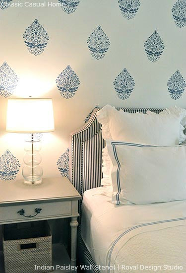 Stenciling a Feature Wall in a Guest Bedroom | Royal Design Studio Stencils | Project by Classic Casual Home