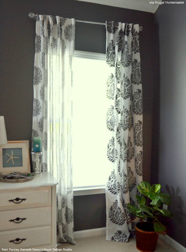 How to Stencil Tutorial: DIY Fabric Damask Designer Curtains for Less - Royal Design Studio