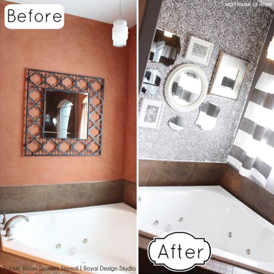 Using Stencils to Create a Contemporary Bath | Rockin' Roses Damask Stencil by Royal Design Studio