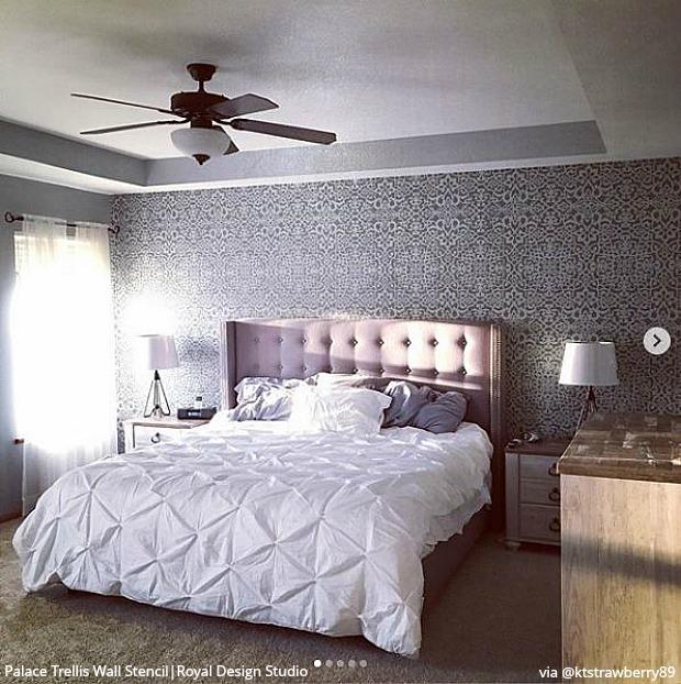 25 Luxurious Ways to Accent a Bedroom Wall - Bedroom Stencils, Large Wall Stencils for Painting Feature Wall Art, DIY Decor Ideas - royaldesignstudio.com