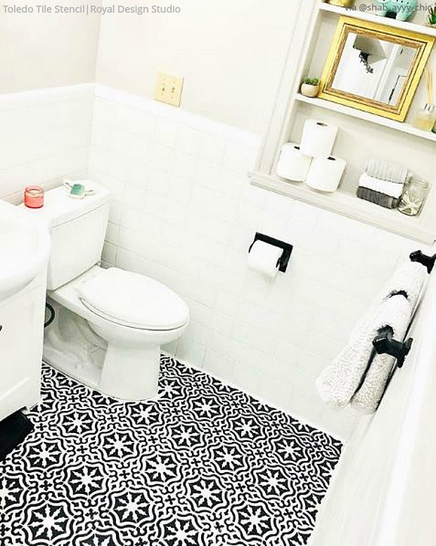 14 Reasons Floor Stencils are Better Than Bathroom Tiles - DIY Decorating Ideas for Tiled Flooring and an Affordable Bathroom Makeover - Royal Design Studio Floor Tile Stencils