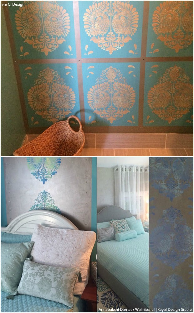 1 Stencil 10 Ways: Decorating Ideas using Royal Design Studio Annapakshi Indian Design Damask Wall Stencils 