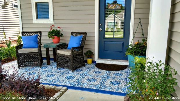 Come On In! Welcome Guests with a Stenciled Porch or Patio Floor! DIY Home Decorating Ideas using Royal Design Studio Floor Stencils and Tile Stencils for Painting