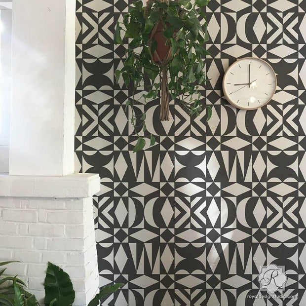 Get the Look: Tribal Modern Mid Century DIY Home Decorating Ideas - Painting with Wall Stencils and Furniture Stencils from Royal Design Studio