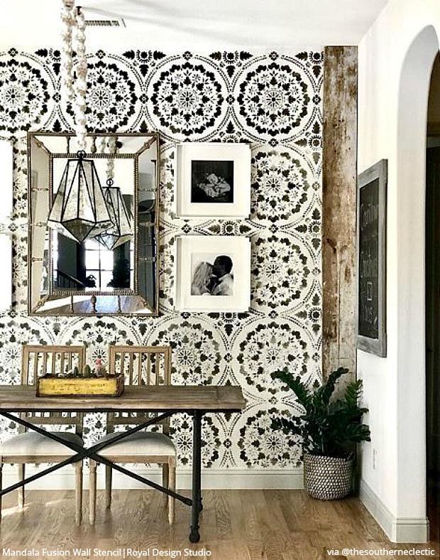 18 DIY Dining Room Ideas that You NEED to See - Wall Stencils & Floor Stencils for Painting from royaldesignstudio.com