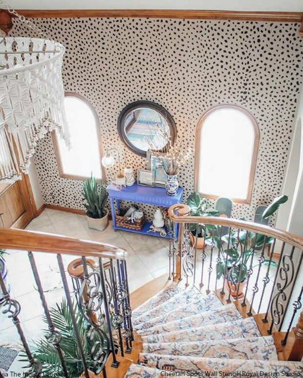 Cheetah-licious Room Makeovers with Cheetah Print Wall Stencils from Royal Design Studio - Animal Print Wallpaper Design Stencils for Painting - Modern Bohemian Decor Ideas