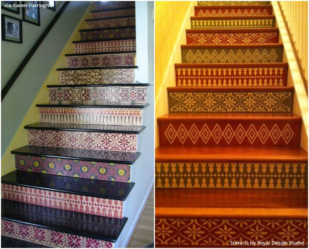 The Hottest Home Décor Trend: Stenciled Stairs - 14 DIY Ideas using Royal Design Studio Stencils