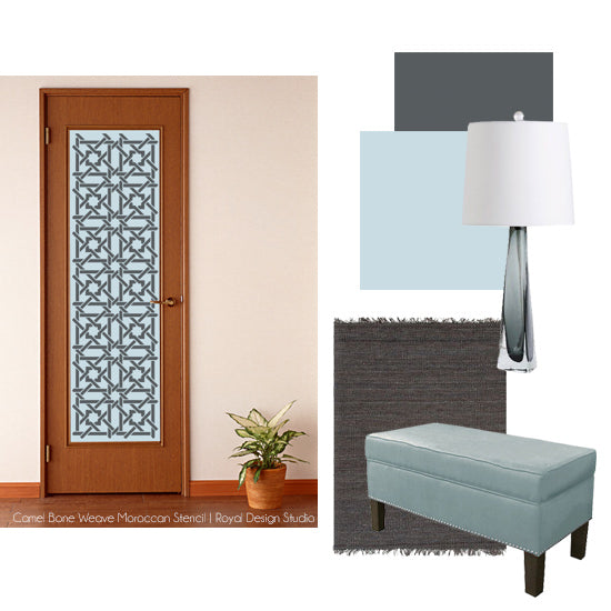 Benjamin Moore's A Breath of Fresh Air paint color is light and perfect for a stenciled clean and breezy entry way.
