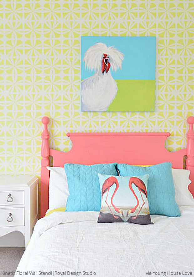 A Flock of Flamingo Stenciled Rooms! 11 DIY Decorating Ideas using Flamingo Wallpaper Wall Stencils - Royal Design Studio