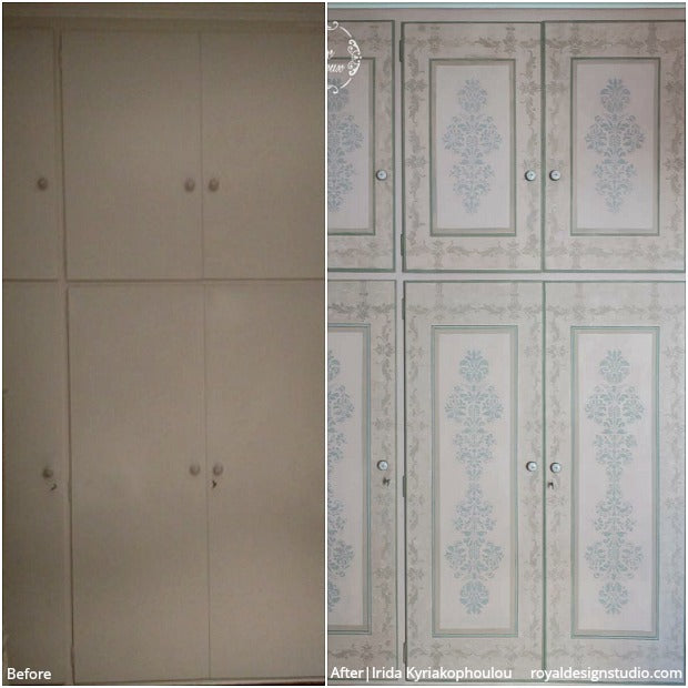 The PRETTIEST and BEST Before & After Room Makeovers using Stencils from Royal Design Studio - Wall Stencils, Floor Stencils, and Furniture Stencils for Painting and Decorating DIY Home Decor