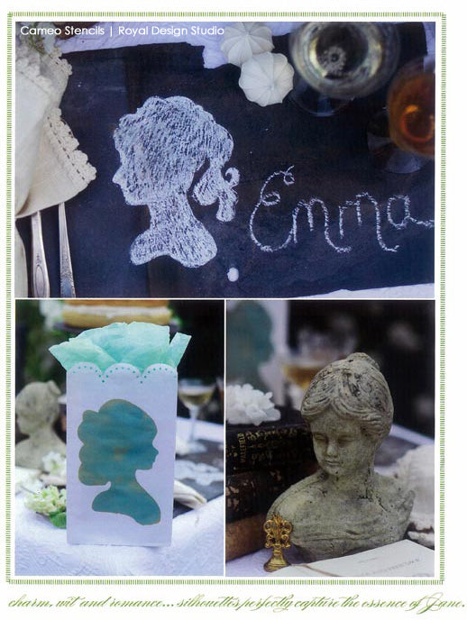cameo stencils on chalkboard placemats