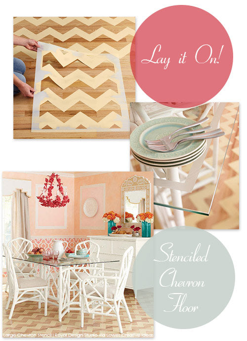 Stencil a Chevron Floor pattern on a wood floor as featured in Lowes Creative Ideas