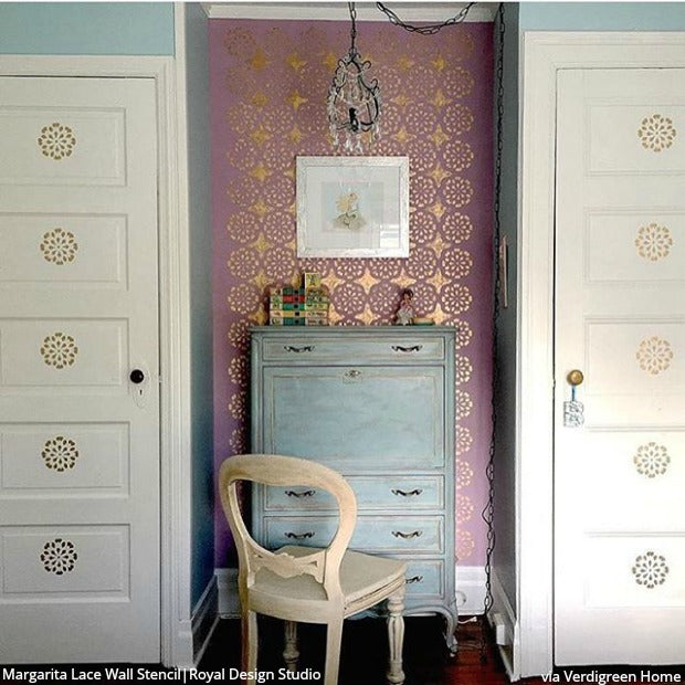 Pretty & Productive: Go-Getter Home Office Makeovers with Wall Stencils from Royal Design Studio