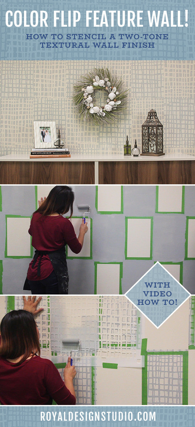Color Flip Feature Wall! VIDEO TUTORIAL: How to Paint a Two-Tone Color Mural with Texture Wall Stencils
