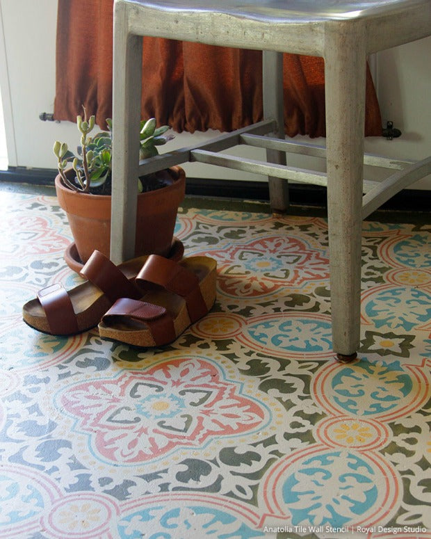 VIDEO! How to Stencil a Concrete Floor in 10 Easy Steps - Painted Floor Tutorial using Tile Stencils and Chalk Paint from Royal Design Studio