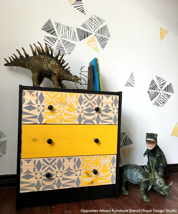 Ikea Hack! How to Stencil a Modern Mid Century Rast Dresser with Furniture Stencils for Colorful Kids Room Decor